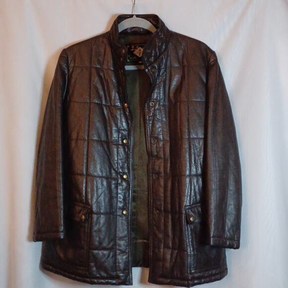 PEACOCK FEATHER Leather Jacket With Stand up Collar. XL. - Picture 4 of 12